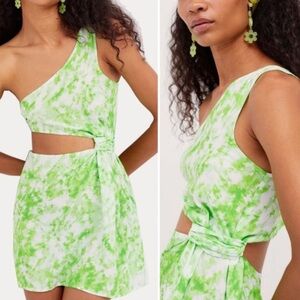 NWT For Love & Lemons Gabrielle Green Tie-Dye One Shoulder XS $228
